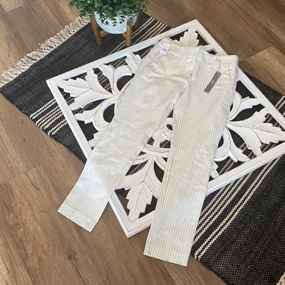 Loft cream ankle pants with business thin black stripes.  Size O. New w/ tags.